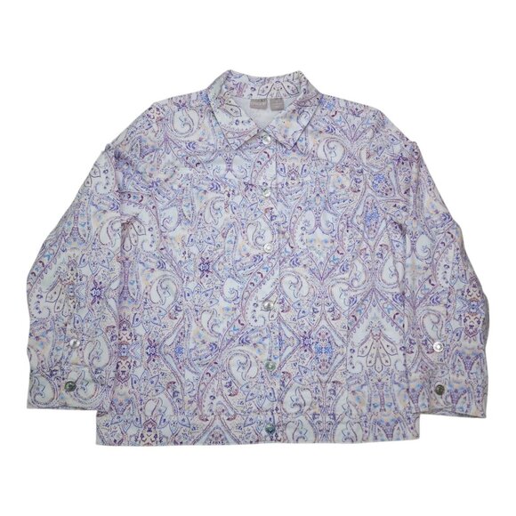 Chicos Paisley Button-Up Blazer Jacket Womens Size 3 16/18 Long Sleeve Stretch - Picture 1 of 15